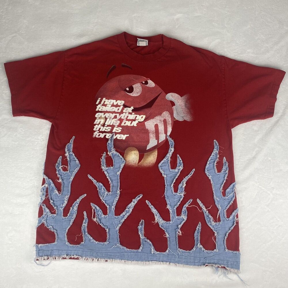 M&Ms Graphic Shirt Adult Extra Large Red Flames Short Sleeve Crewneck Casual